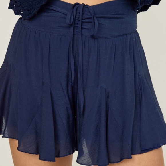 Navy Blue Cora Godet Shorts - Picture 2 of 6